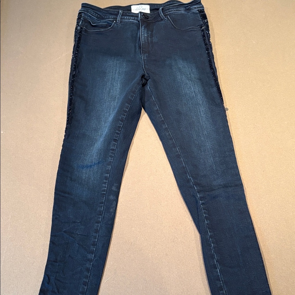 Lola Jeans Black Skinny Jeans with Side Sequin Trim